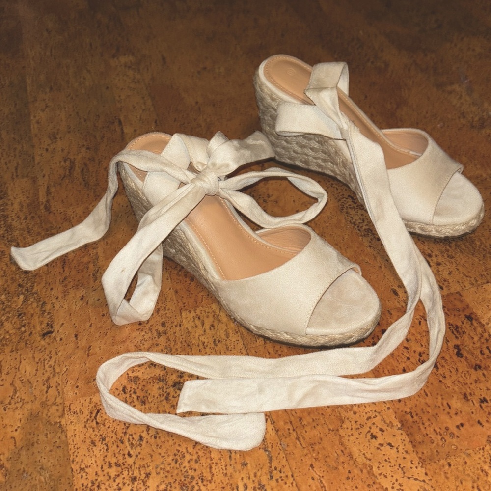 White Wedges Wrap Around Ankle Wedges